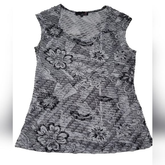 2 FOR💲1️⃣ LAURA Black/White Floral Layered/Sheer Design Sleeveless Blouse Sz MD - Picture 7 of 11